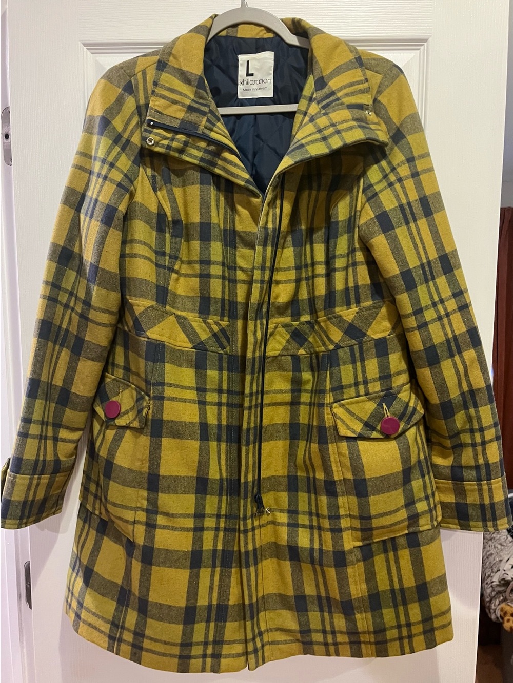 Xhilaration Yellow & Gray Plaid Pea Coat